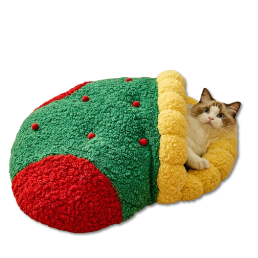 Christmas Tree Pet Bed - Lambs Wool Detachable Cat Dog Bed, Thick PP Cotton Filling, Holiday Theme | OEM/ODM