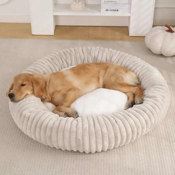 Striped Rabbit-Fur Pet Bed - Central Non-Slip Design, Compressible Luxury Cat Dog Bed | OEM/ODM
