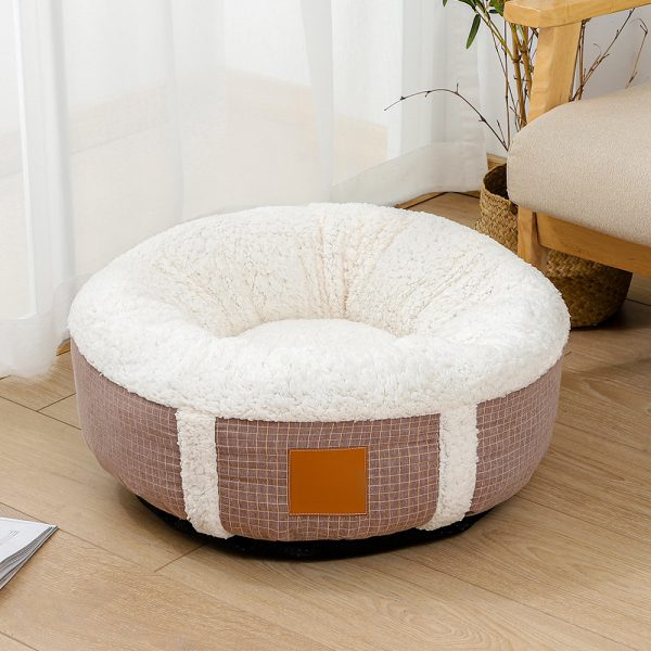 主图_06 Plaid Two-Tone Pet Bed - Removable Washable, Premium PP Cotton Filling, Non-Slip Dot Grip Bottom for Cats & Dogs | OEM/ODM