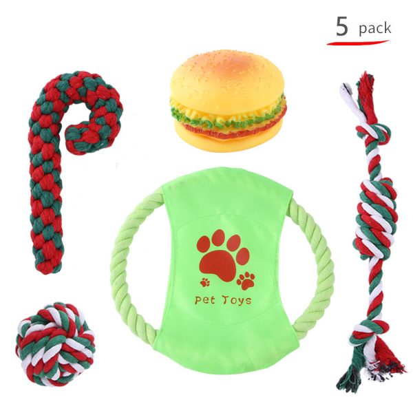 主图_06 Christmas Theme Pet Toys Set - Red Green White Rope Toys with Santa Plush Doll, Safe Chew Toys for Cats and Dogs