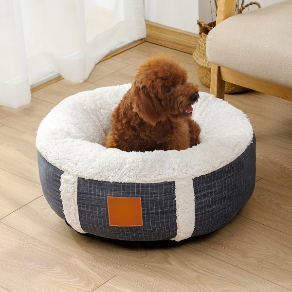主图_07 Plaid Two-Tone Pet Bed - Removable Washable, Premium PP Cotton Filling, Non-Slip Dot Grip Bottom for Cats & Dogs | OEM/ODM