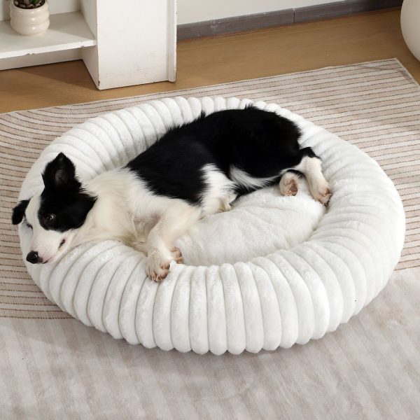 Striped Rabbit-Fur Pet Bed - Central Non-Slip Design, Compressible Luxury Cat Dog Bed | OEM/ODM