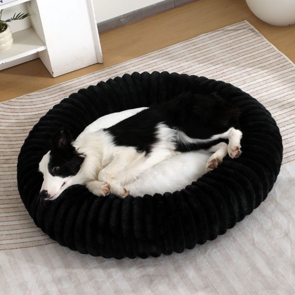 Striped Rabbit-Fur Pet Bed - Central Non-Slip Design, Compressible Luxury Cat Dog Bed | OEM/ODM
